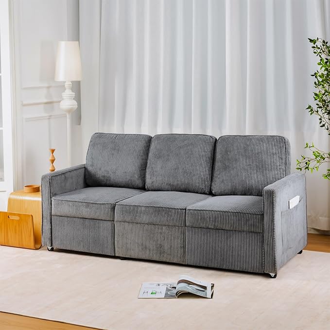 Sectional Sofa Couches for Living Room,72'' Gray 3 Seat Retractable Couch