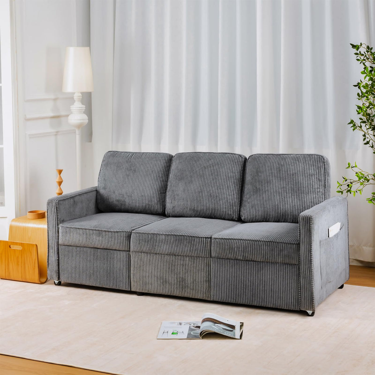 Sectional Sofa Couches for Living Room,72'' Gray 3 Seat Retractable Couch with Storage