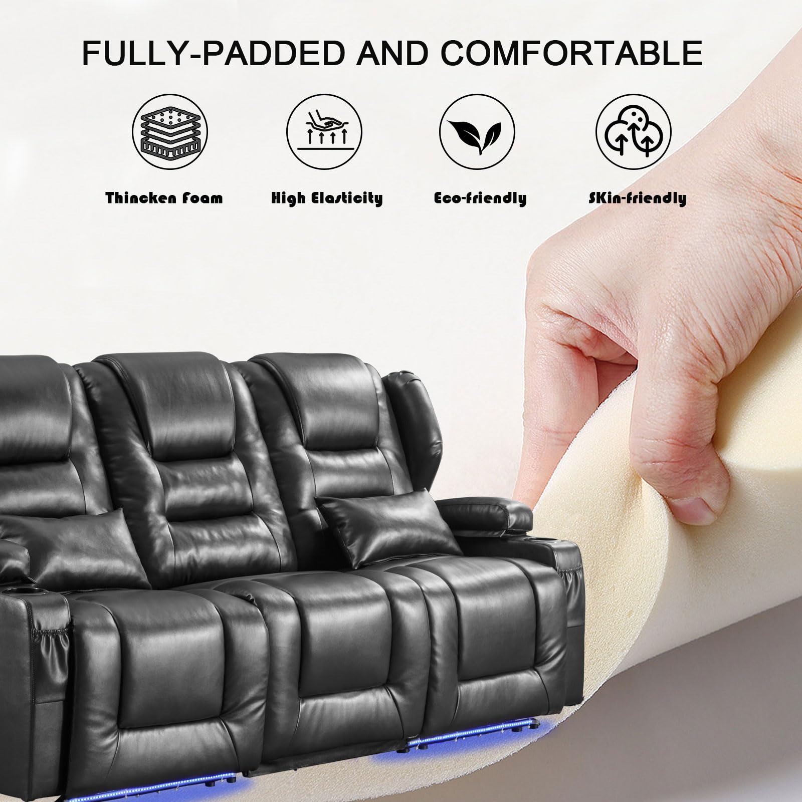 3 Seater Recliner Sofa Power Reclining Sofa with Console Wall Hugger Recliners