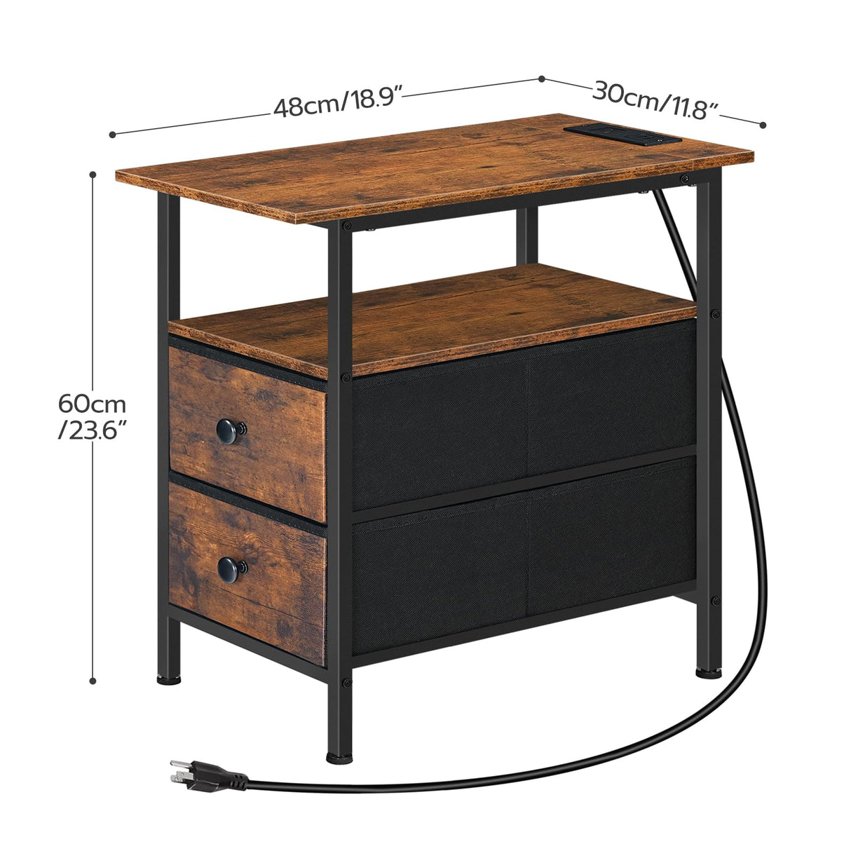 End Table with Charging Station, Narrow Side Table,