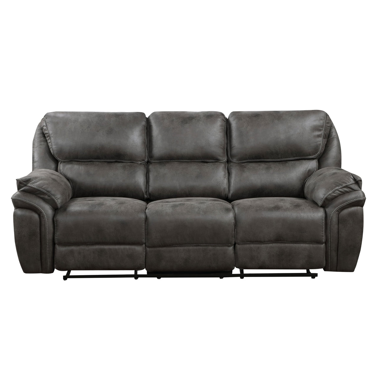 Tony 90 Inch Double Manual Recliner Sofa, Gray Microfiber, Solid Wood