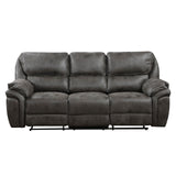 Tony 90 Inch Double Manual Recliner Sofa, Gray Microfiber, Solid Wood