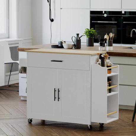 Kitchen Island with Storage, Rolling Kitchen Island on Wheels with Drop Leaf