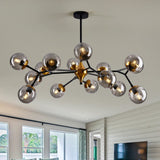 15 Light Sputnik Modern Large Chandelier, Mid Century Black and Gold Metal Ceiling