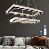 Modern Chandelier 2 Rings Rectangular Crystal Chandeliers LED Pendant Light Adjustable