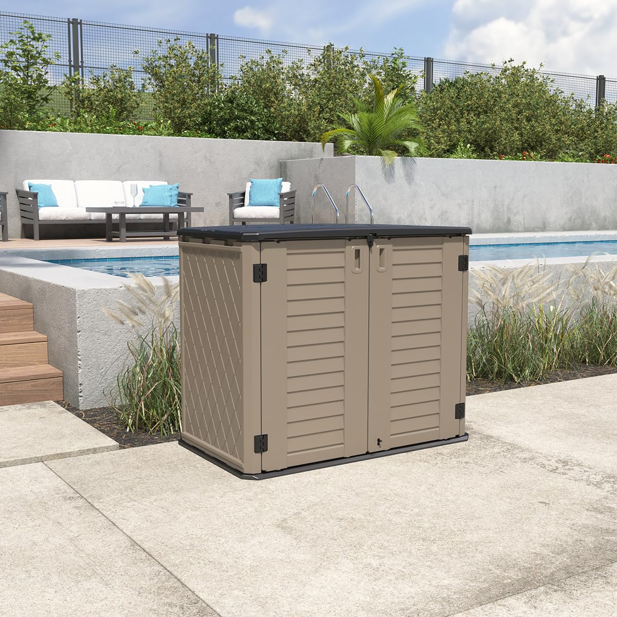 Outdoor Storage Shed - Horizontal Storage Cabinet Waterproof for Garden, Patio, Backyard