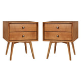 Walker Edison Ella Mid-Century Modern 2-Piece 2-Drawer Solid Wood Nightstand Set, 2 Pack, Caramel