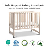 MAMAZING EvoNook 7-in-1 Convertible Mini Crib - Easy Assembly, Portable Folding Baby Mini Crib with Mattress, 100% New Zealand Pinewood, 4 Adjustable Mattress Heights, Washed White