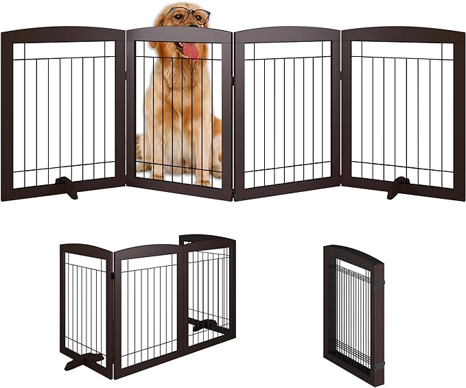 Folding Pet Gate 144" Wide, 30" Tall No-Assembly Wooden Dog Gate