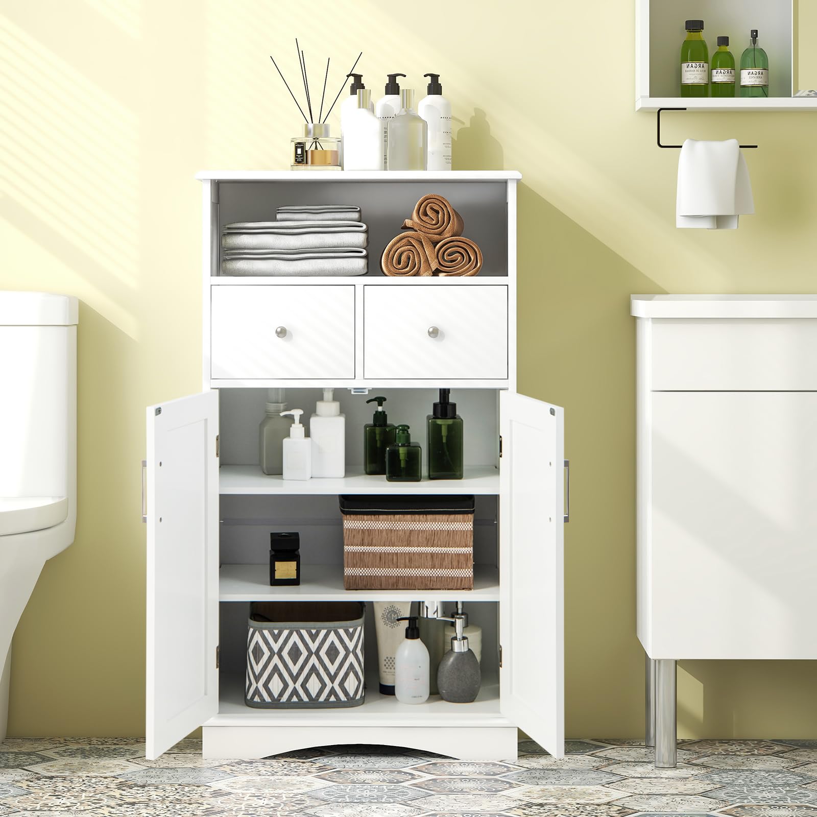 Bathroom Floor Storage Cabinet - Freestanding Storage Cabinet with 2 Doors, 2 Drawers