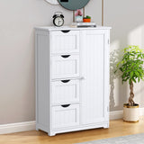 Bathroom Floor Cabinet, Freestanding Storage Cabinet with 4 Drawers & Single Door,