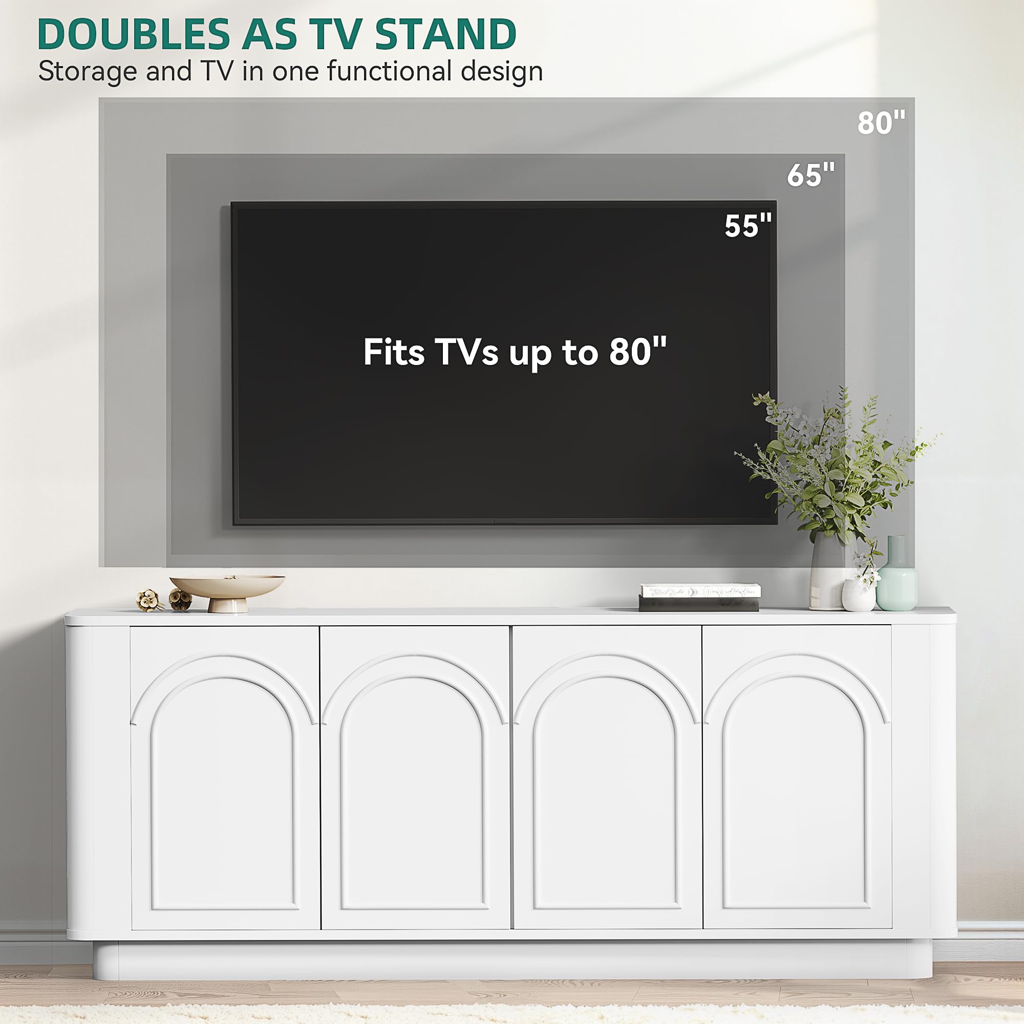 Modern Curved TV Stand for 75-80 Inch TVs with Storage