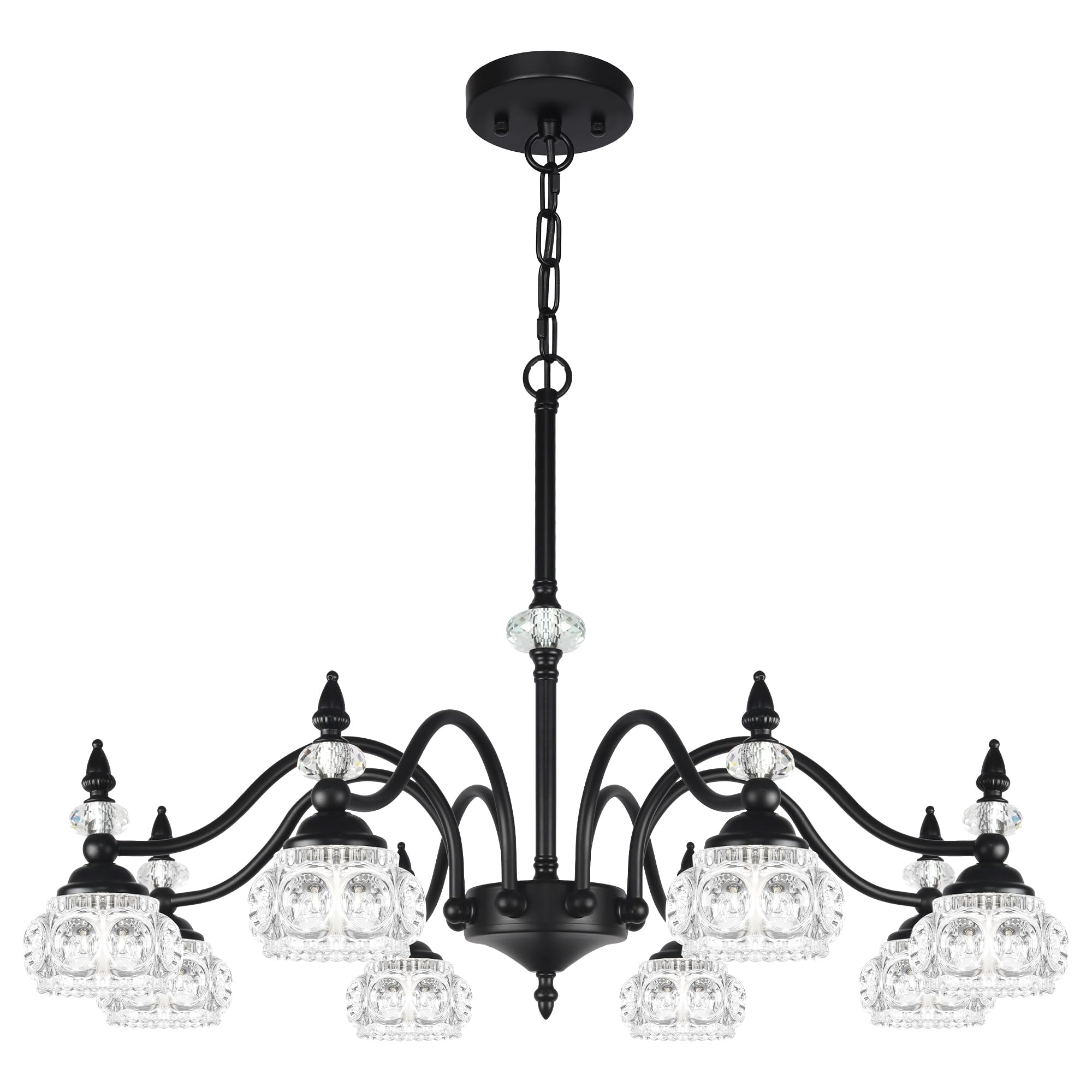8-Light Chandeliers Light Fixture Modern Black Crystal Glass Shade Pendant Lighting