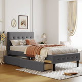 Twin Size Wooden Upholstered Platform Bed Frames with 2 Storage Drawers