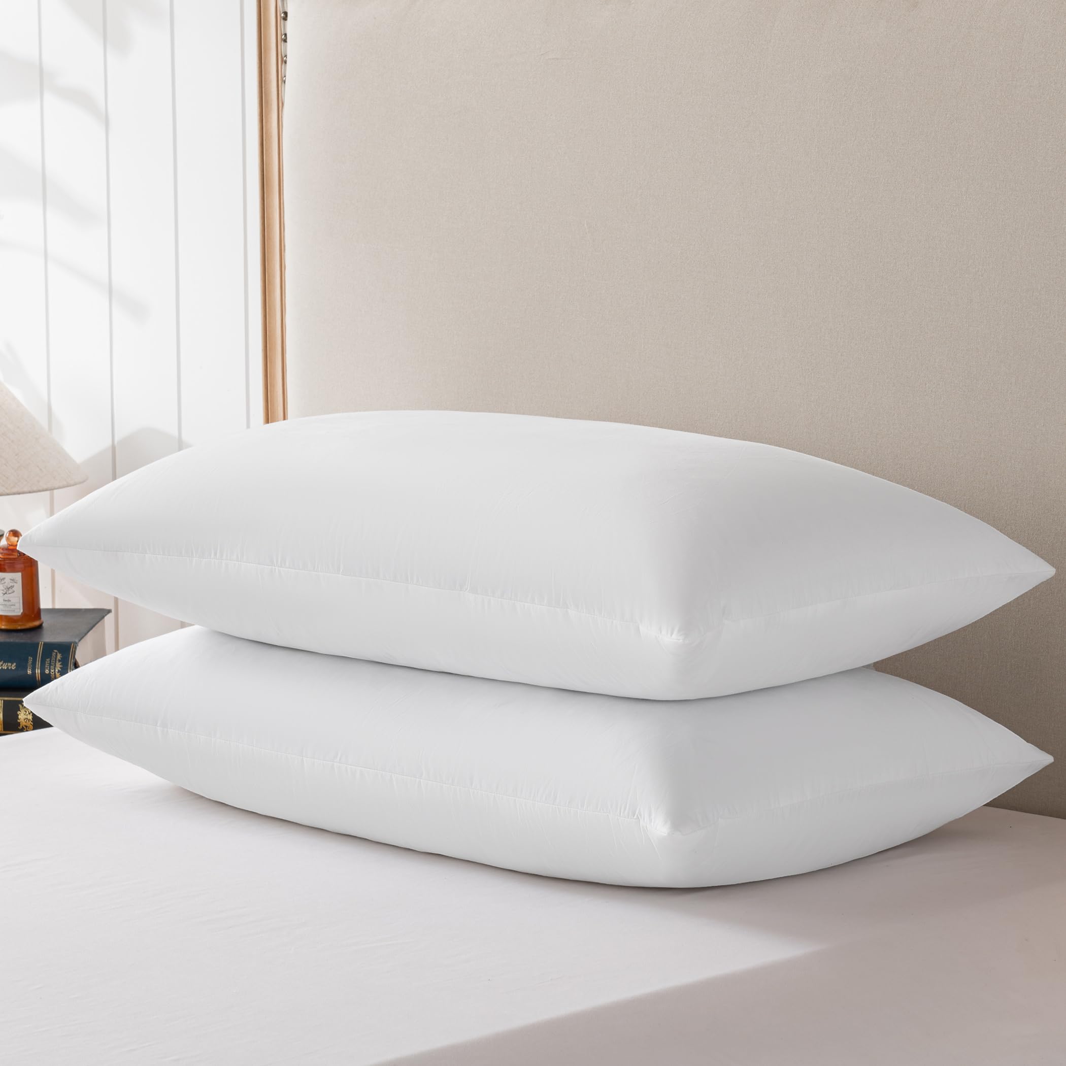 basic home Goose Feathers and Down Pillows, Cotton Cover, Bed Sleeping Hotel Collection Pillows,Set of 2, King Size 20x36