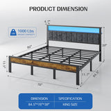 King Size Platform Bed Frame with LED Lights and Storage Shelves
