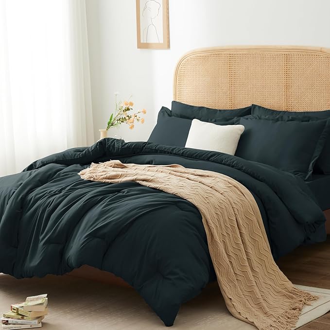 Queen Comforter Set -Dark Grey Bed in a Bag,7 Pieces Comforter Sets