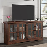 Farmhouse TV Stand with 4 Glass Doors, Modern Buffet Sideboard Cabinet