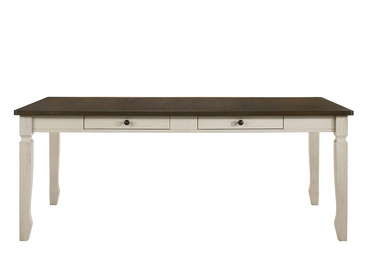 Fedele 2-Drawer Rectangular Wooden Dining Table in Weathered Oak and Cream