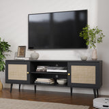 Rattan TV Stand for 55/65/70 inch TV, Boho 59" Entertainment Center with Storag