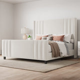 King Size Platform Bed Frame, Upholstered Bed with Vertical Channel Tufted Wingback Headboard & Footboard,