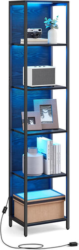 6-Tier LED Bookshelf, Display Shelf with Dimmable Lights, LED Bookcase with Steel Frame