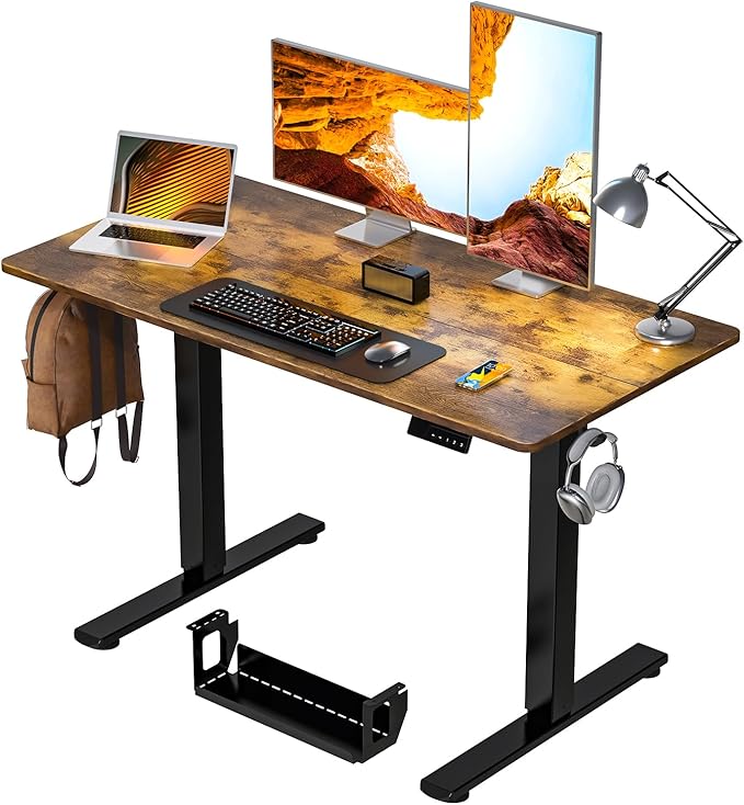 Desk Height Adjustable Electric Stand Up Desks [48 x 24 Inch] - Ergonomic Sit Stand Desk Rising Desks for Home Office, Computer Desk, Stand Desk Workstation with Cable Management