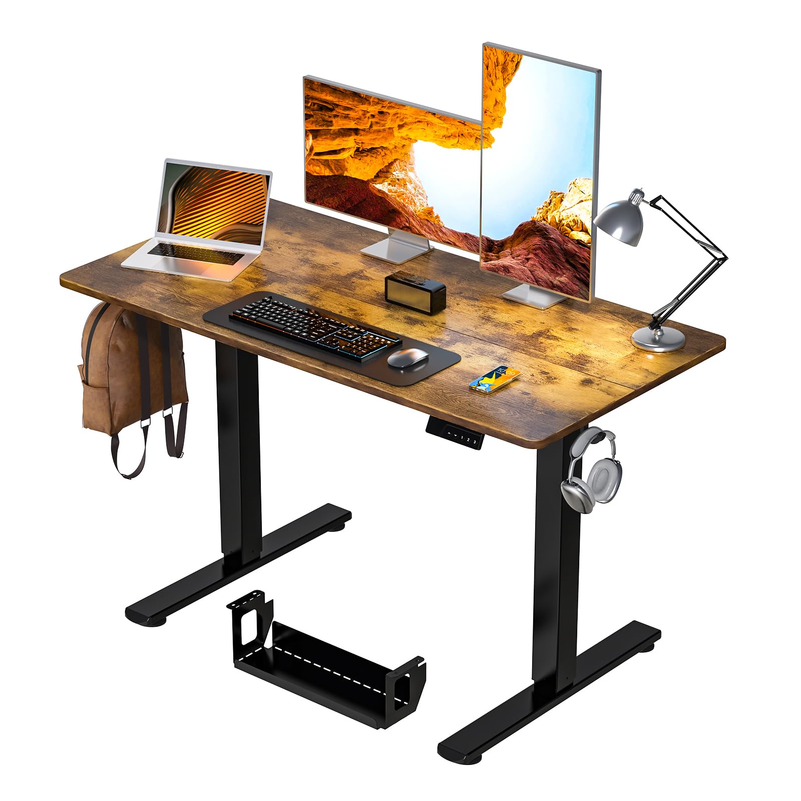 Desk Height Adjustable Electric Stand Up Desks [48 x 24 Inch] - Ergonomic Sit Stand Desk Rising Desks for Home Office, Computer Desk, Stand Desk Workstation with Cable Management