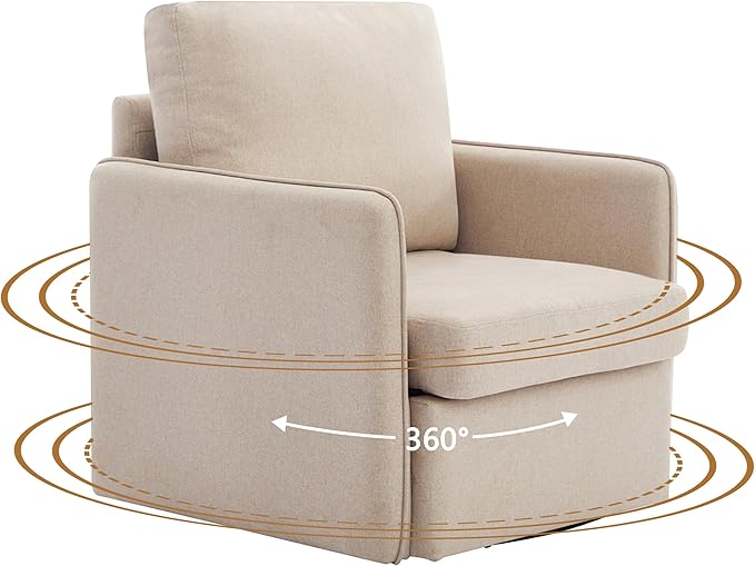 360° Swivel Accent Chair, Modern Upholstered Linen Fabric Arm Chair with Hidden