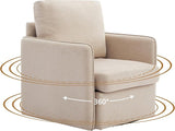 360° Swivel Accent Chair, Modern Upholstered Linen Fabric Arm Chair with Hidden