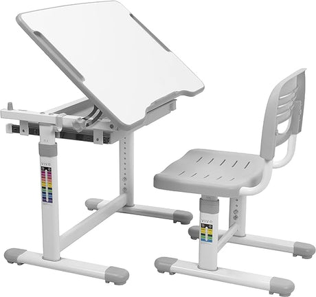 Gray Height Adjustable Childrens Desk and Chair Set | Kids Interactive Workstation