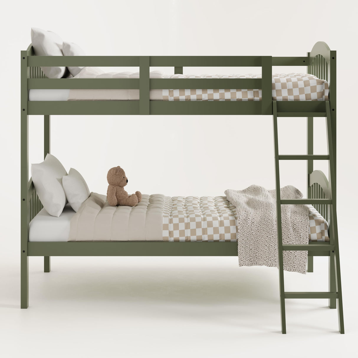 Twin-Over-Twin Bunk Bed (Olive) - GREENGUARD Gold Certified, Converts to 2 Individual