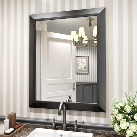 24x32 Inch Bathroom Mirror Silver, Thick Metal Framed Wall Mirrors for Over Sink,