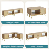 80 Inch Natural Rattan TV Stand with LED Lights