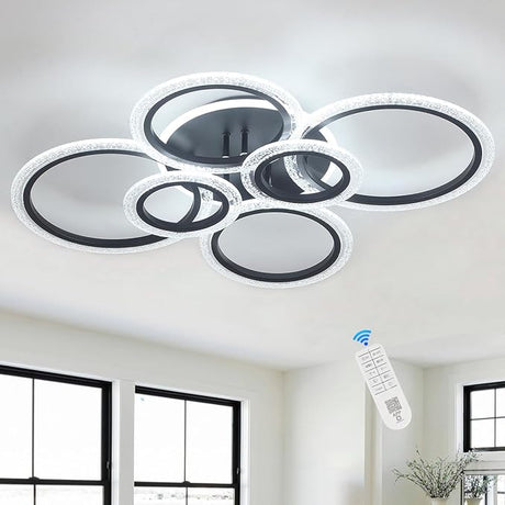 6-Rings LED Modern Ceiling Light Dimmable with Remote for Living Room, 31.5’’