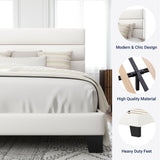 Full Size Platform Bed Frame with Velvet Upholstered Headboard and Wooden Slats