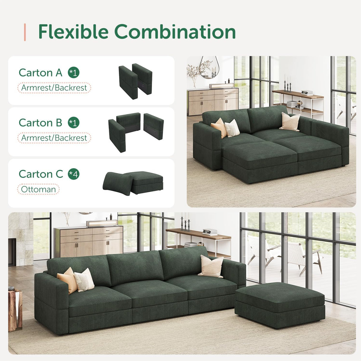 Modular Sectional Couch with Storage Corduroy Sectional Sofa with Chaise