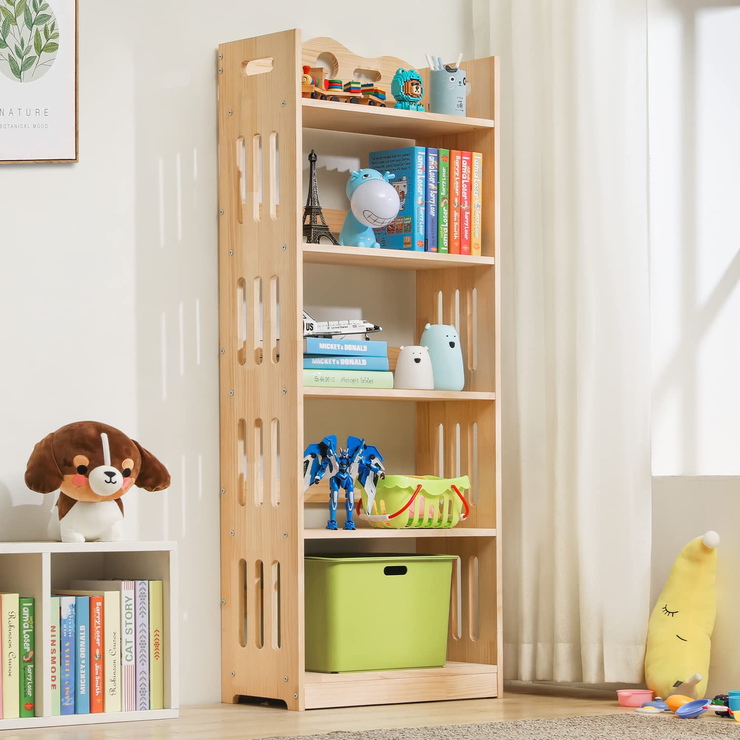 Bookcase with Open Shelves, Solid Wood Storage Organizer Book Shelf Cabinet Display
