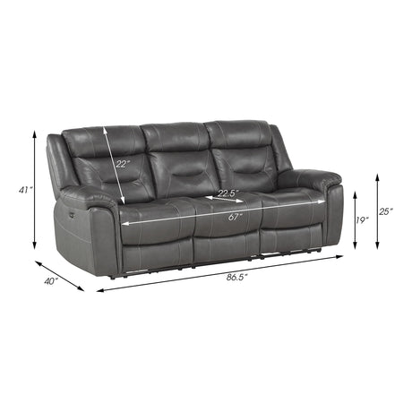 Top Grain Leather Power Double Reclining Sofa, Dark Gray