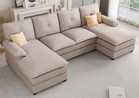 Sectional Couches for Living Room, U-Shaped Couch 4 Seat Sofa Set with Double Chaises,