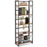 Folding Bookshelf, 5-Tier Bookcase Easy Assembly, Industrial Book Shelf Storage Organizer with X Metal Frame for Living Room/Home Office,Antique Brown,1 Set