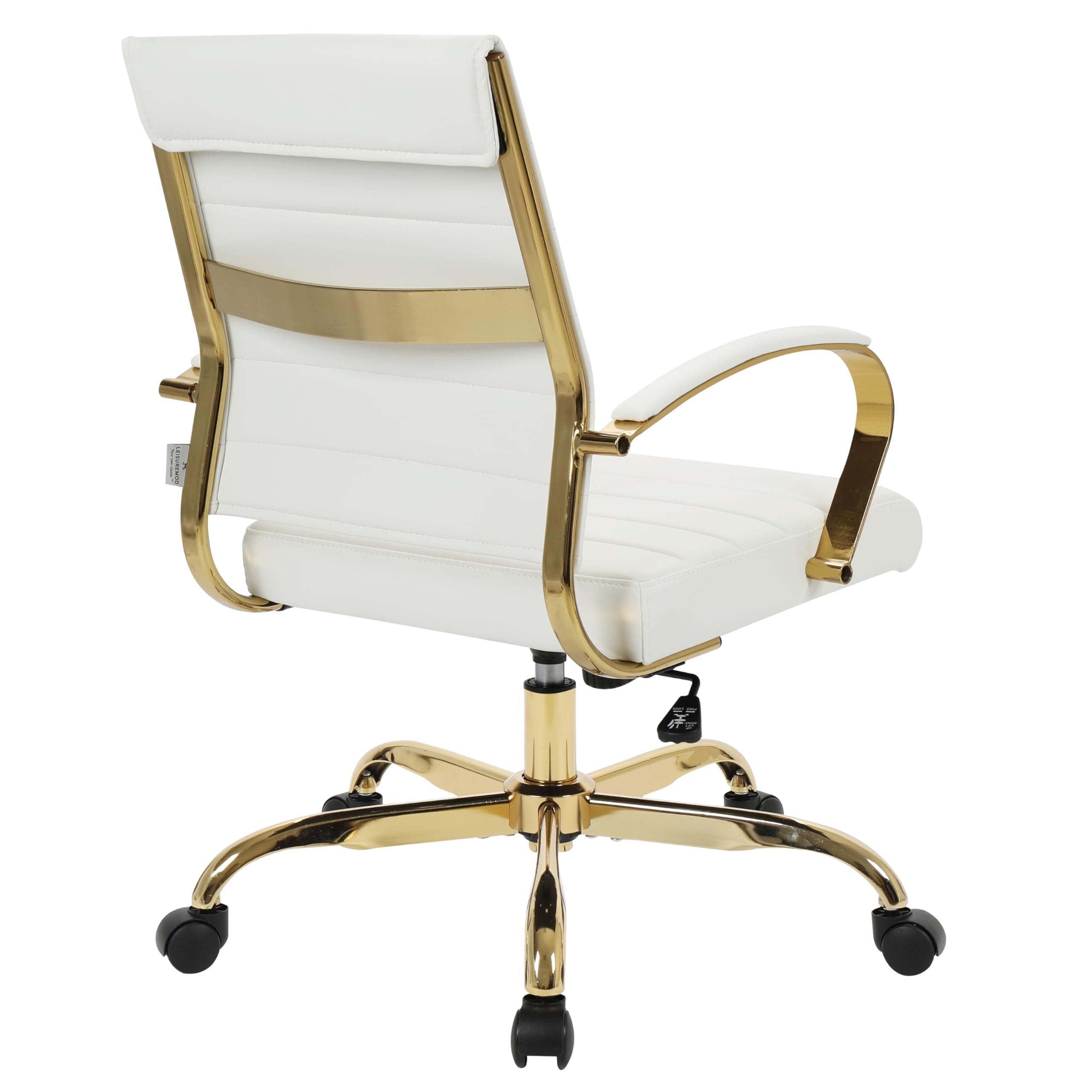 Mid-Back Ergonomic Office Chair - White Leather with Lumbar Support