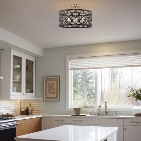 Sutton 16" 3-Light Modern Semi-Flush Mount Ceiling Light, Metal Drum Shade