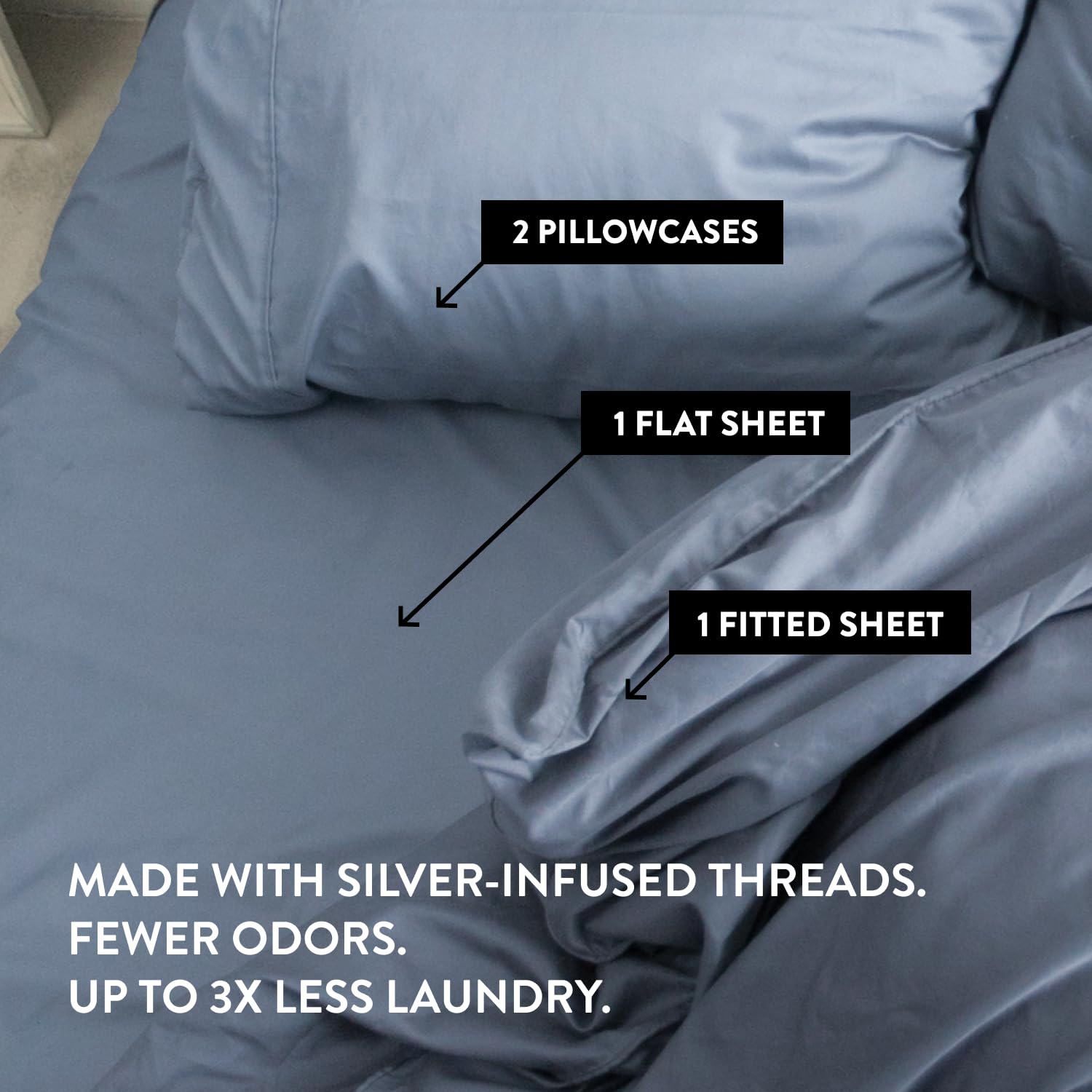 Luxe Cooling Bed Sheets –Slate Blue,Queen– 4 Piece Silver Infused