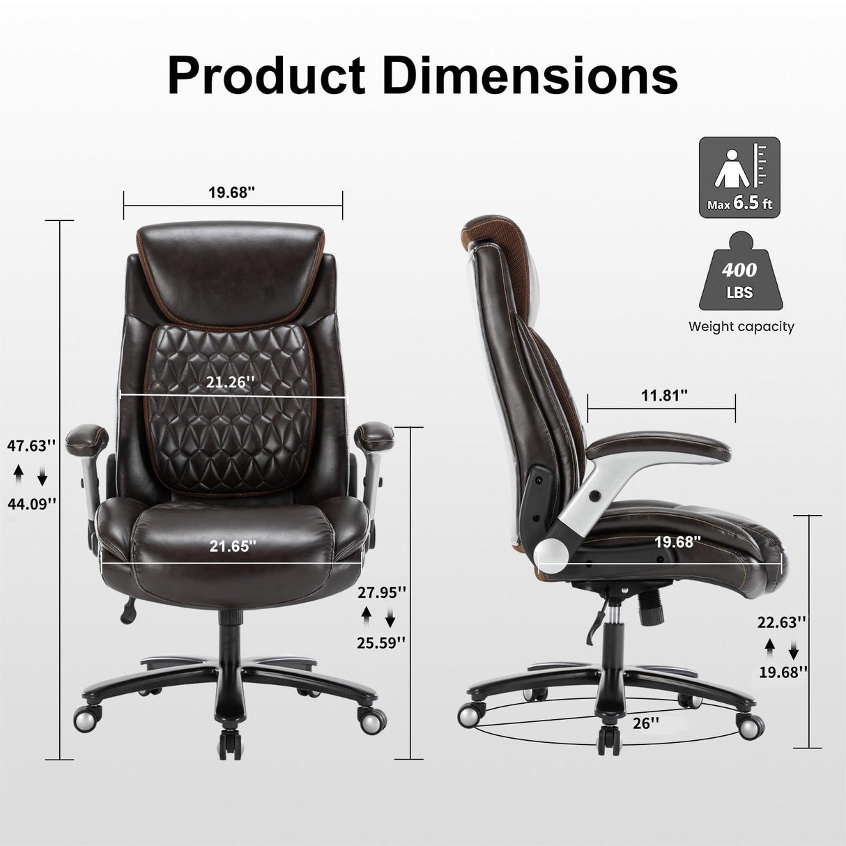 Big and Tall 400lbs Executive Office Chair, Luxury Pu Leather Home Desk Chair