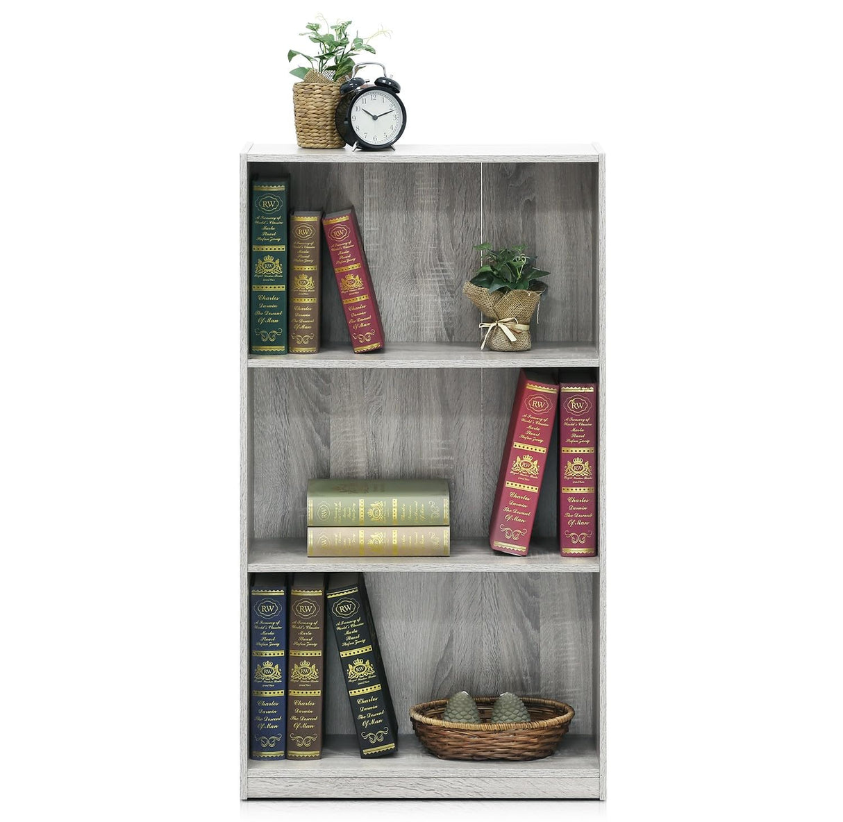 Furinno Basic 3-Tier Bookcase Storage Shelves, French Oak Grey