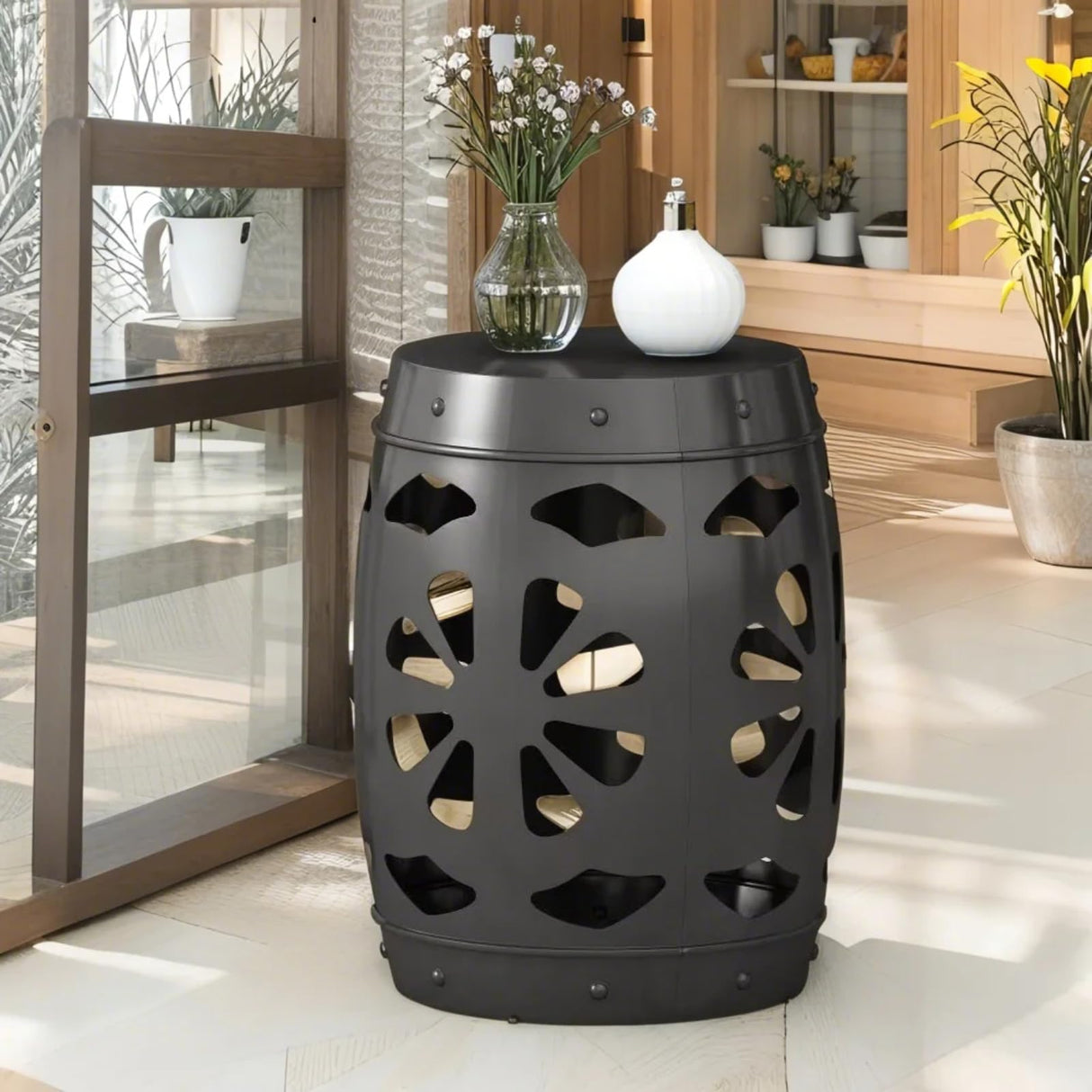 16.5 Inch Metal End Table, Modern Accent Table Industrial Side Tables Iron Frame