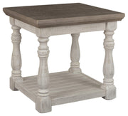 Havalance Farmhouse Square End Table with Floor Shelf, Vintage Gray & White