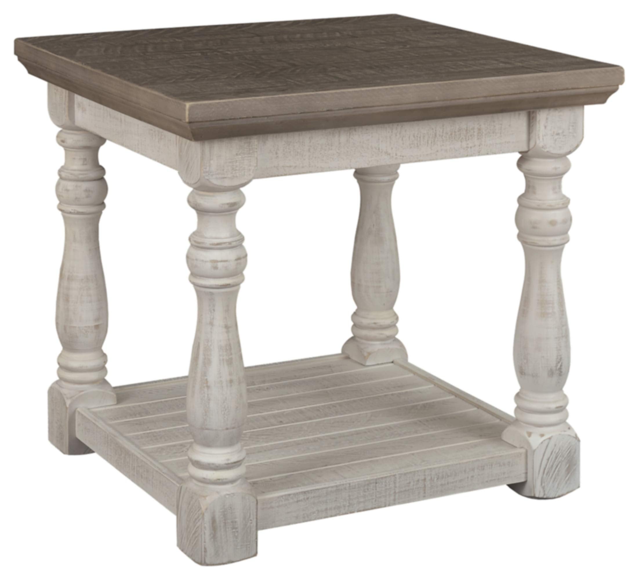 Havalance Farmhouse Square End Table with Floor Shelf, Vintage Gray & White