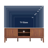 JONATHAN Y TVS1000B Gennaro 58 in. Farmhouse 3-Storage Sliding Door TV Stand Fits TVs up to 65 in. with Cable Management, Walnut Entertainment Center with Storage for Living Room, Bedroom
